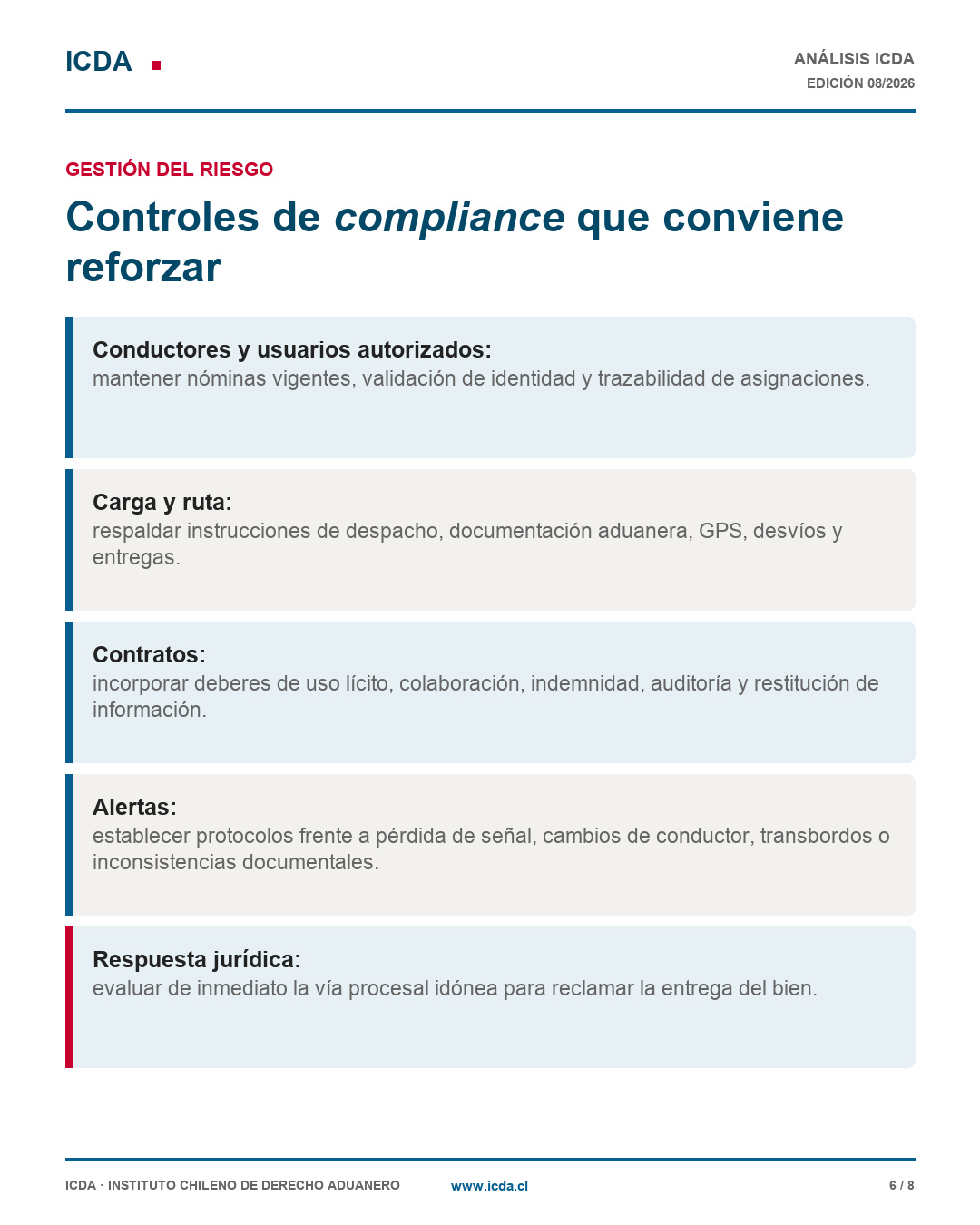 Controles de cumplimiento para vehículos y operaciones logísticas