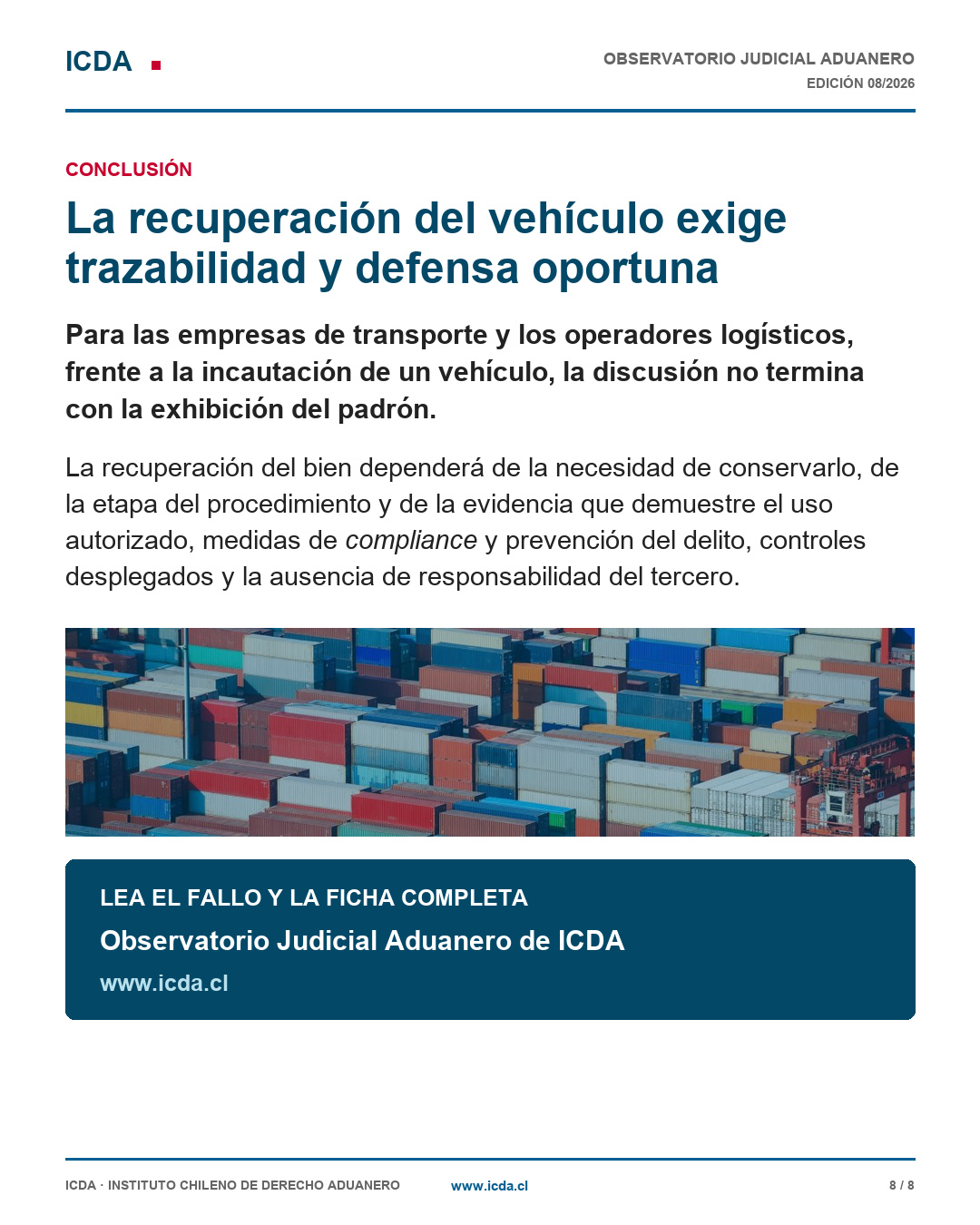 Conclusión ICDA sobre trazabilidad y defensa oportuna del vehículo